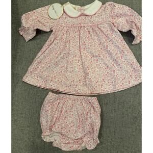Baby Club Chic Pima Cotton L/S Floral Pink White Dress & Bloomers 0 3 Months NWT